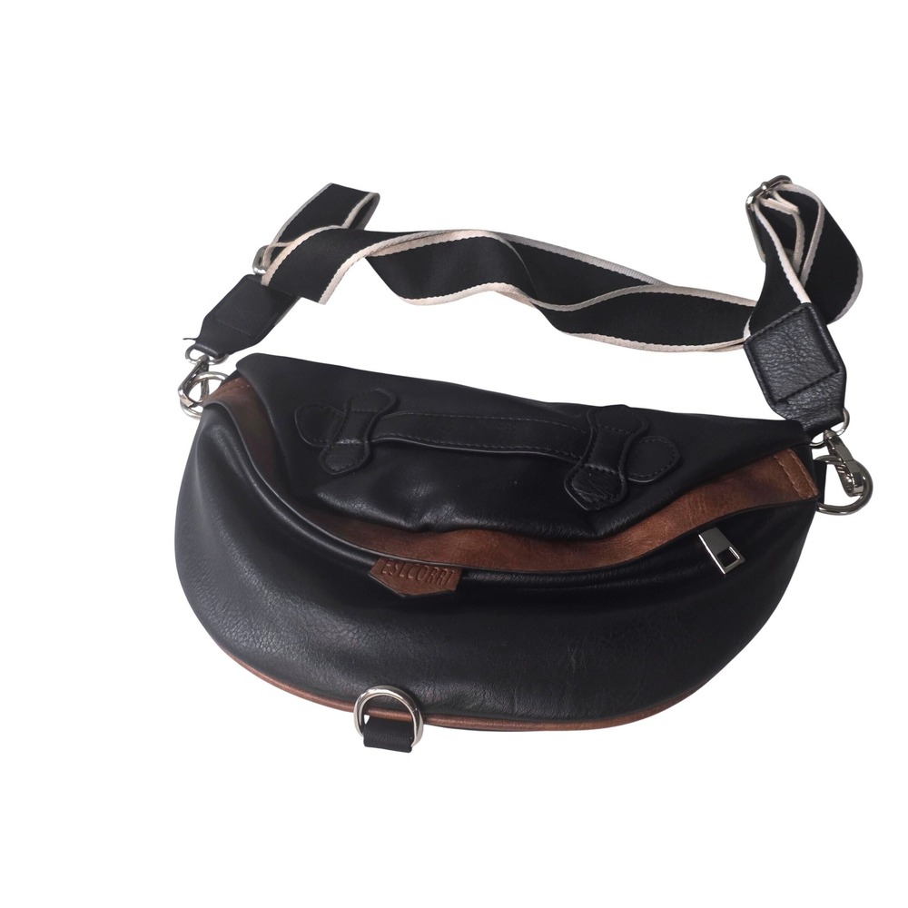 ESLCORRI Black Brown Faux Leather Crescent Crossbody Sling Bag Adjustable Strap